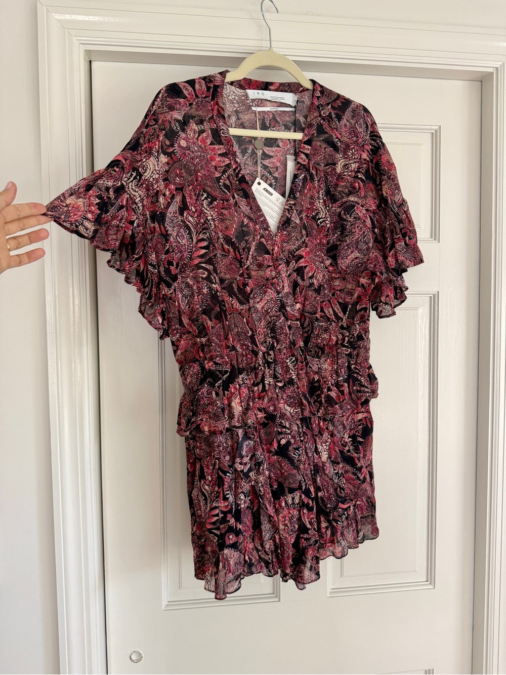 IRO Pink & Black Paisley V-Neck Romper